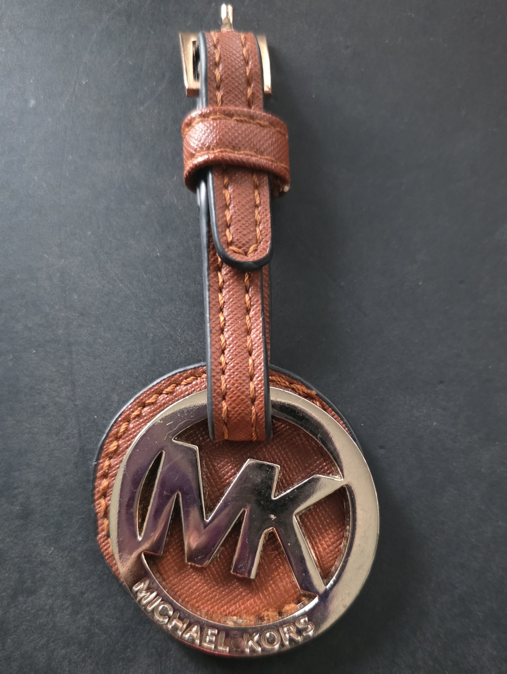 Michael Kors Brown Leather MK Logo Key/Bag Charm